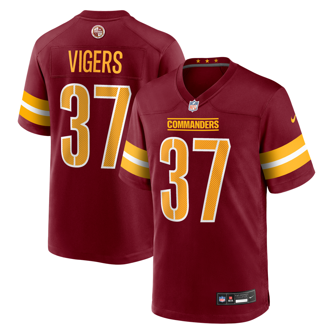 Washington Commanders Car'lin Vigers Burgundy Team Game Jersey product image 1, provided for visual reference and product