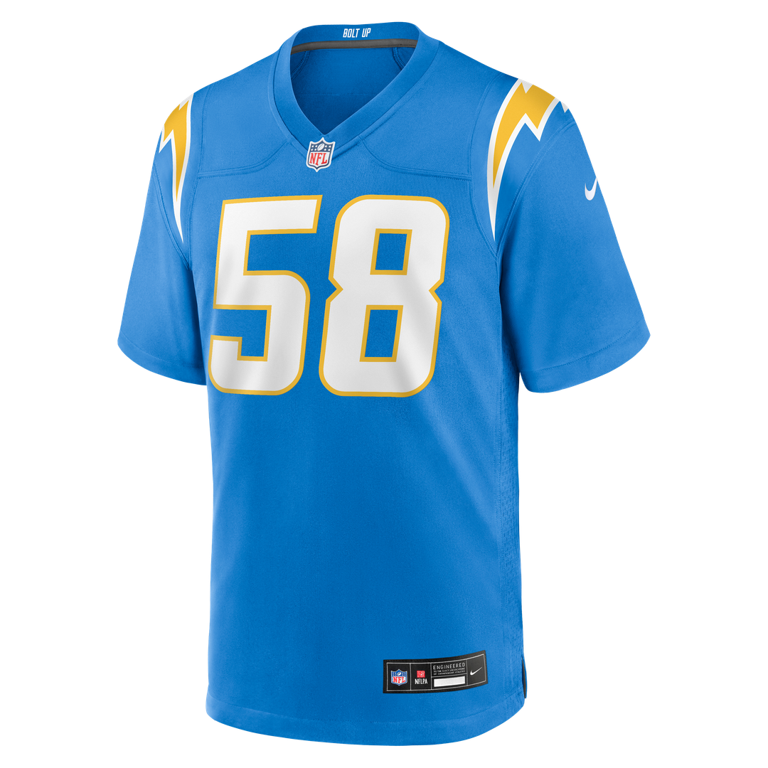 Los Angeles Chargers Marlowe Wax Powder Blue Team Game Jersey product image 2, provided for visual reference and product