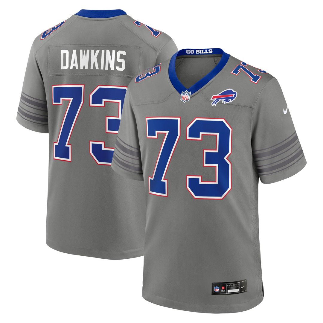 Buffalo Bills Dion Dawkins Gray Nickel City Game Jersey product image 1, provided for visual reference and product detail