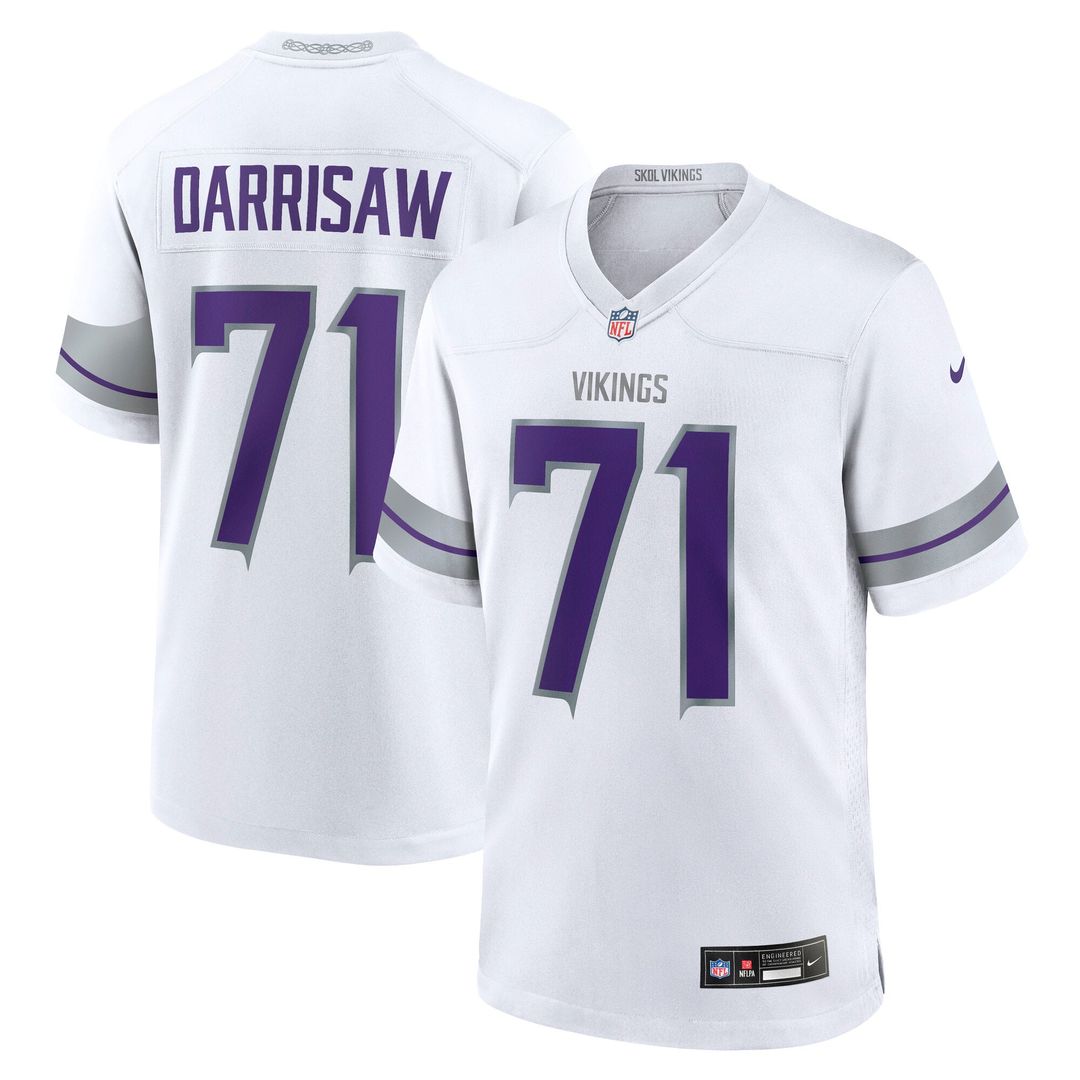 Minnesota Vikings Christian Darrisaw White Alternate Game Jersey product image 1, provided for visual reference and product