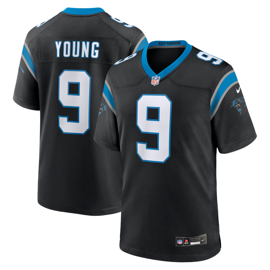 Carolina Panthers Bryce Young Black Team Game Jersey product image 1, provided for visual reference and product detail review