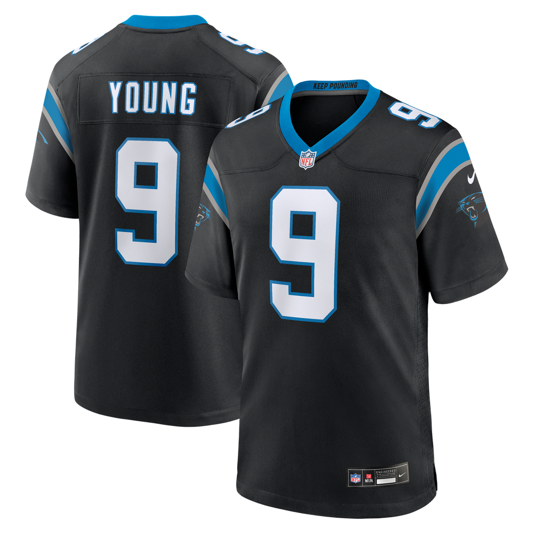 Carolina Panthers Bryce Young Black Team Game Jersey product image 1, provided for visual reference and product detail review