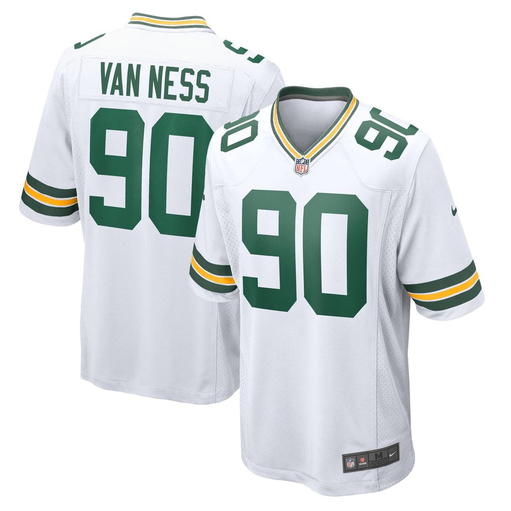 Green Bay Packers Lukas Van Ness White Game Jersey product image 1, provided for visual reference and product detail review
