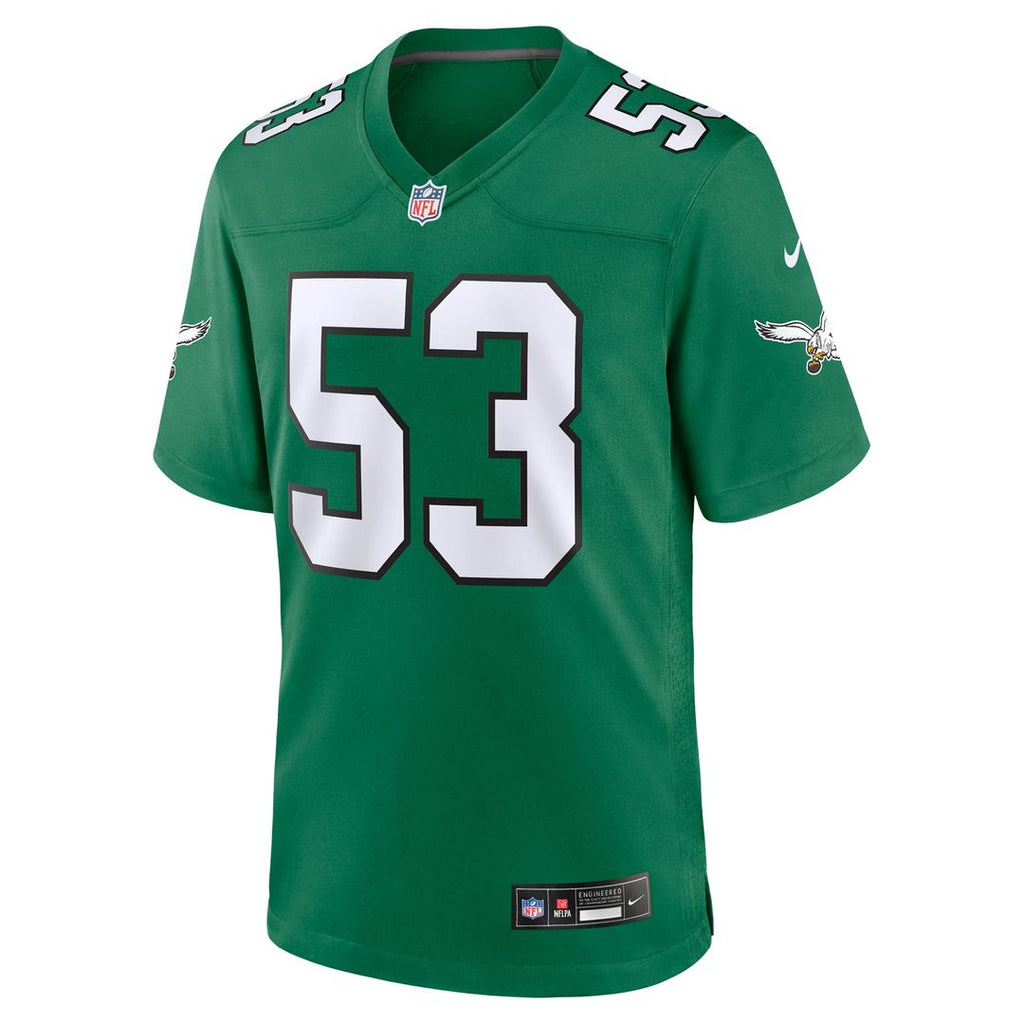 Philadelphia Eagles Zack Baun Kelly Green Alternate Game Jersey product image 2, provided for visual reference and product