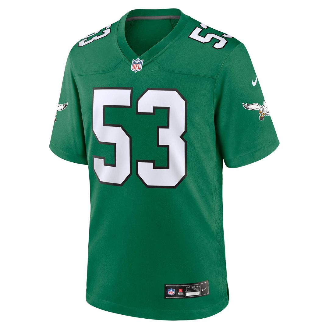 Philadelphia Eagles Zack Baun Kelly Green Alternate Game Jersey product image 2, provided for visual reference and product