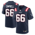 New England Patriots Will Campbell Navy Team Game Jersey product image 1, provided for visual reference and product detail