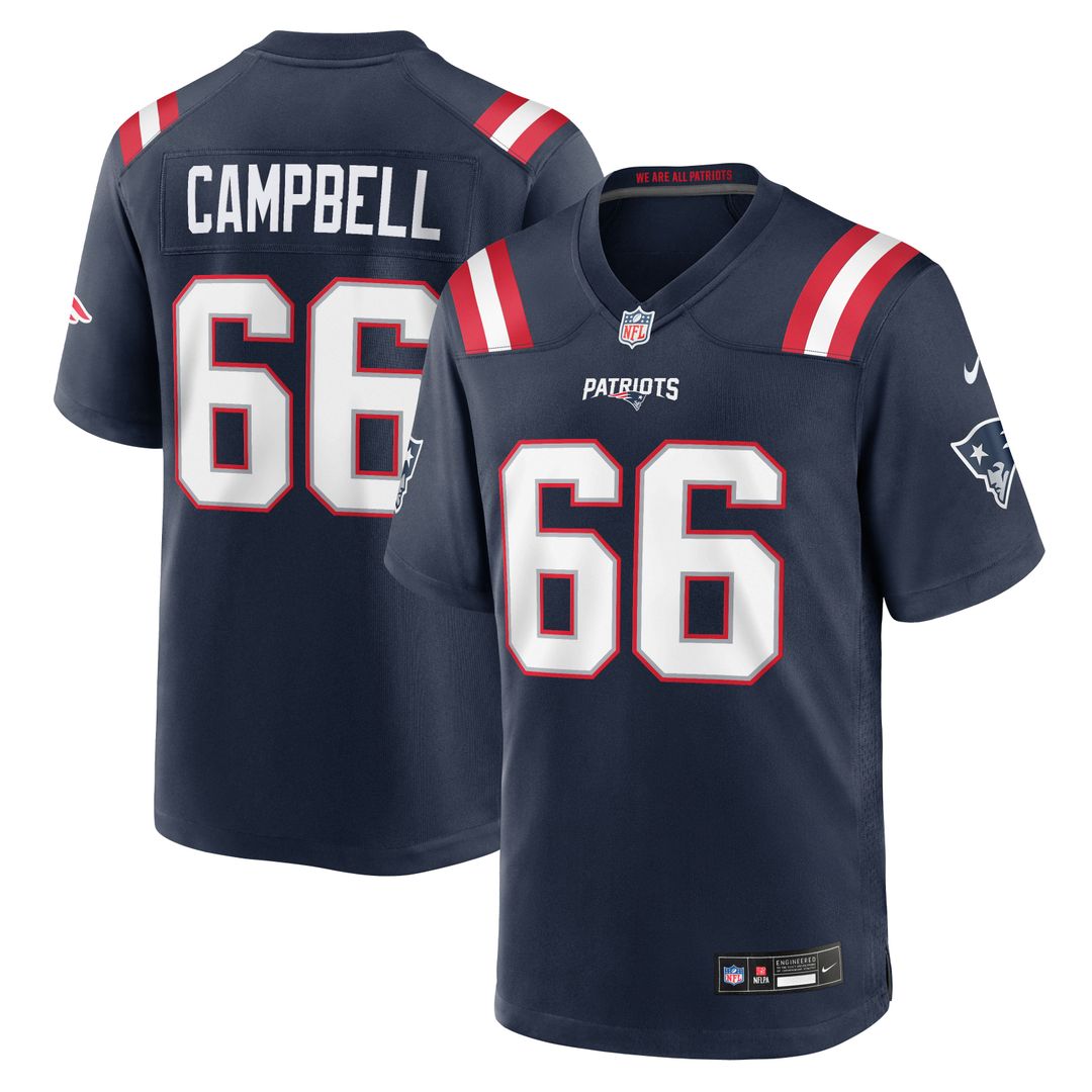 New England Patriots Will Campbell Navy Team Game Jersey product image 1, provided for visual reference and product detail
