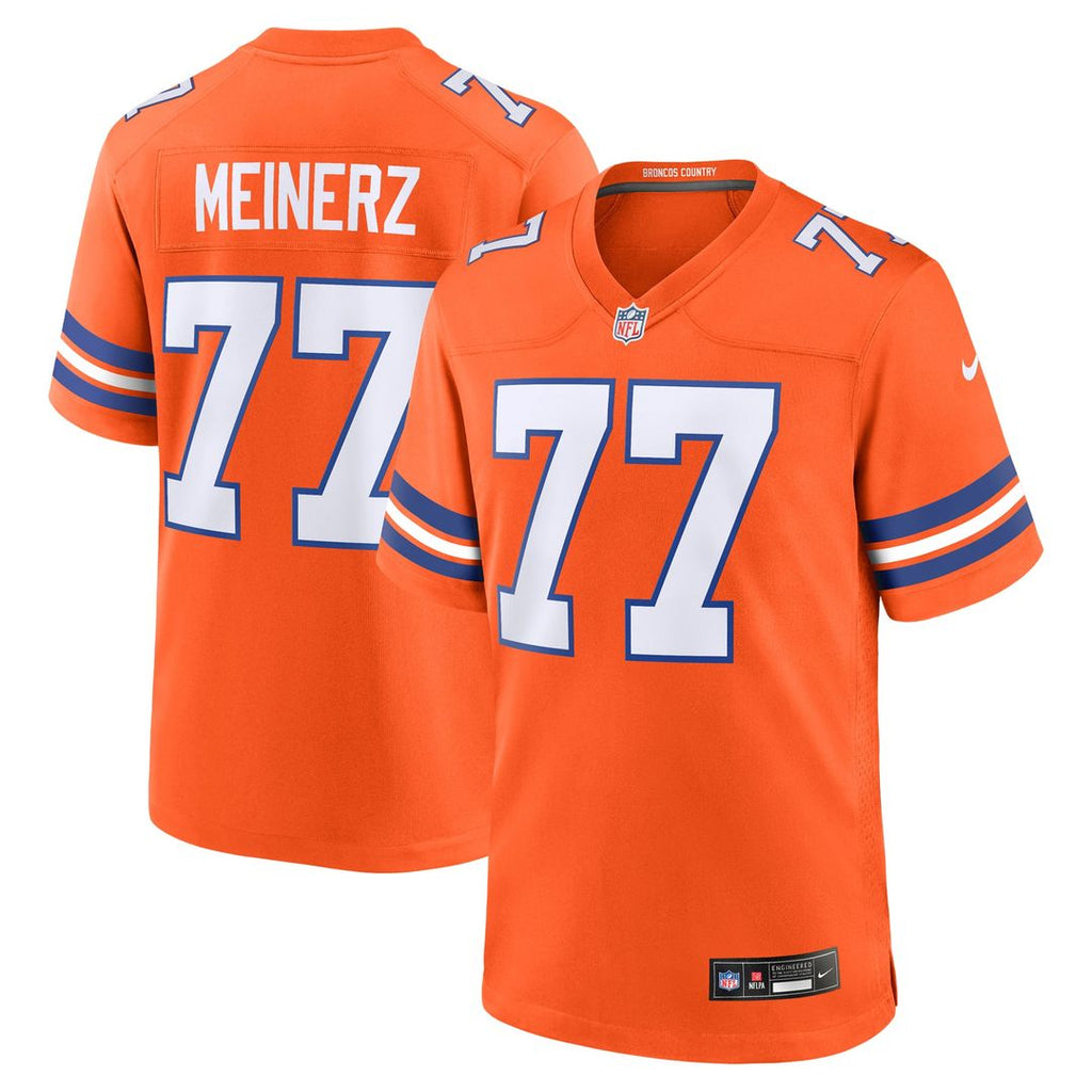 Denver Broncos Quinn Meinerz Orange Alternate Game Jersey product image 1, provided for visual reference and product detail