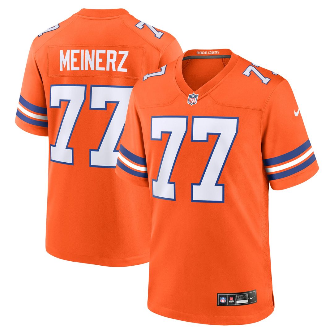 Denver Broncos Quinn Meinerz Orange Alternate Game Jersey product image 1, provided for visual reference and product detail