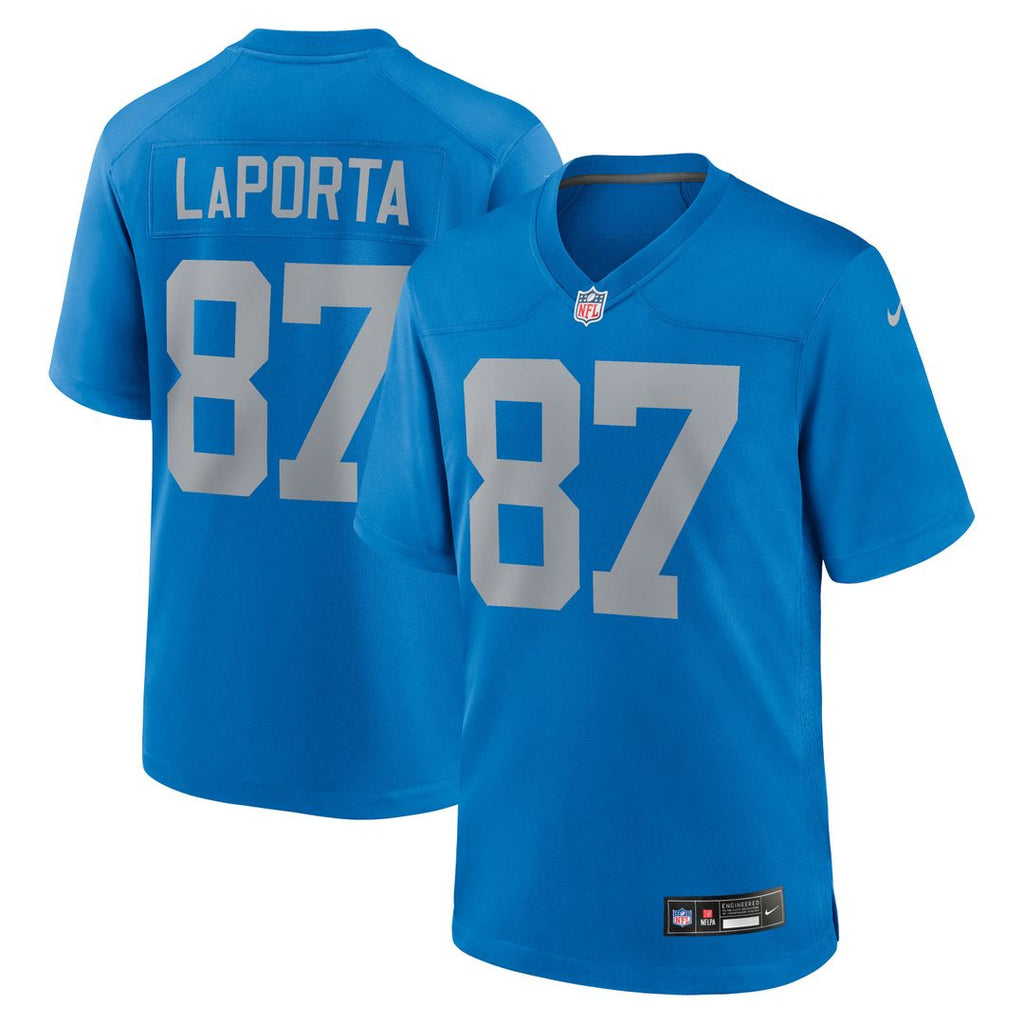 Detroit Lions Sam LaPorta Blue Alternate Game Jersey product image 1, provided for visual reference and product detail review