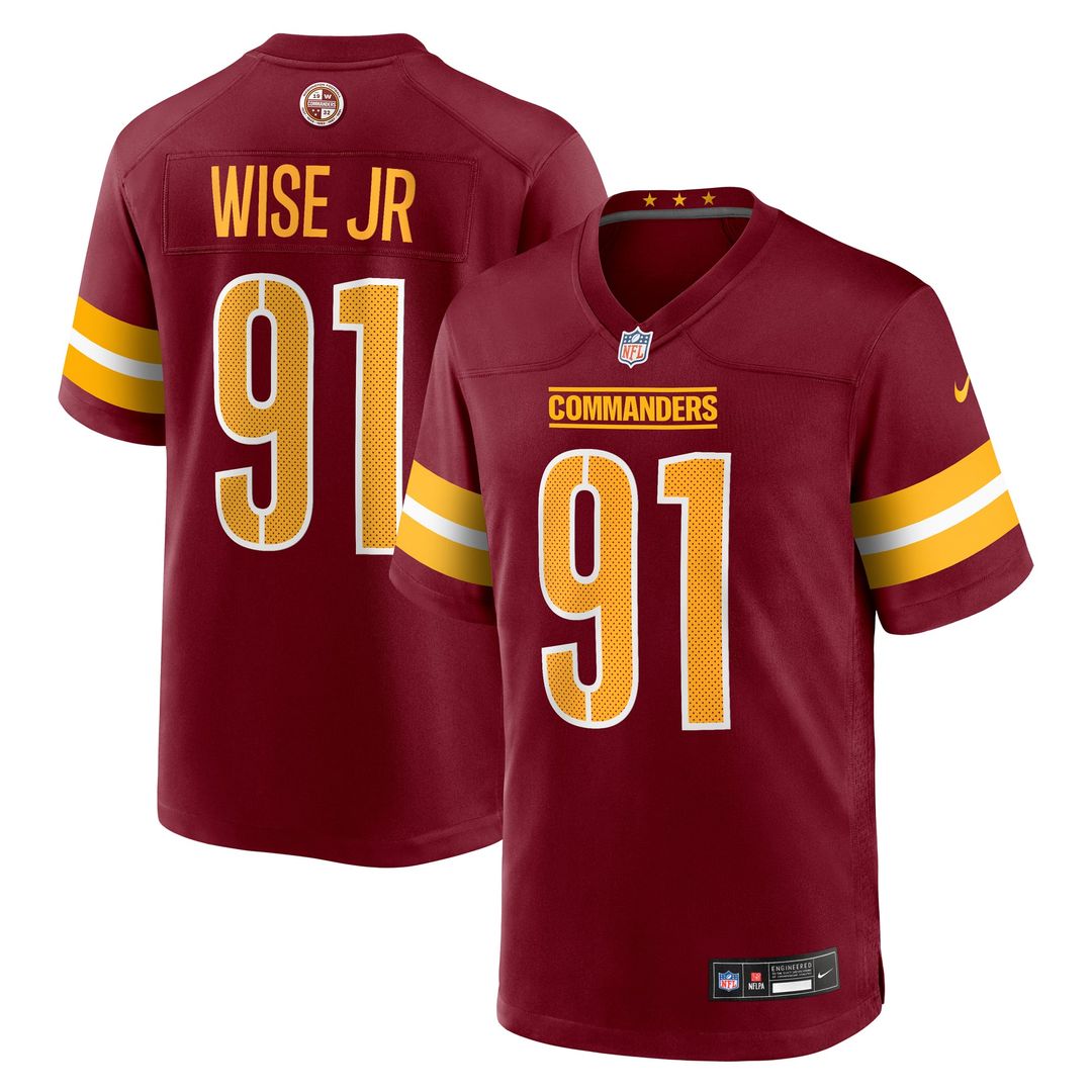 Washington Commanders Deatrich Wise Jr. Burgundy Team Game Jersey product image 1, provided for visual reference and product
