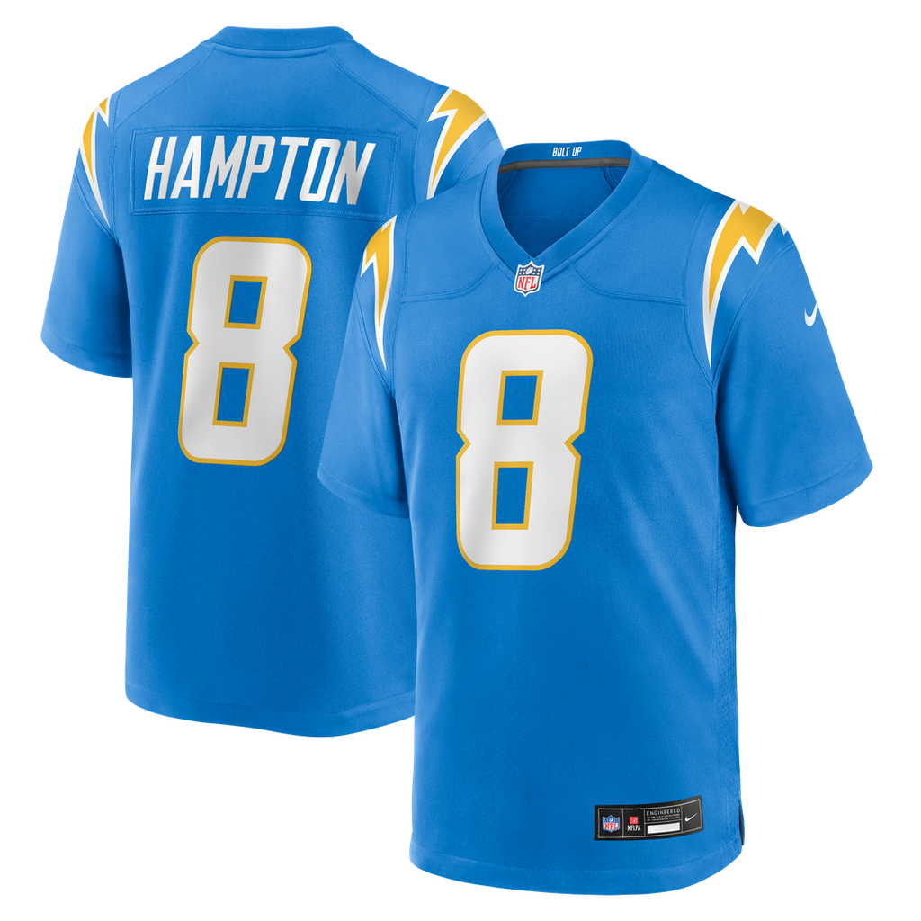 Los Angeles Chargers Omarion Hampton Powder Blue Team Game Jersey product image 1, provided for visual reference and product