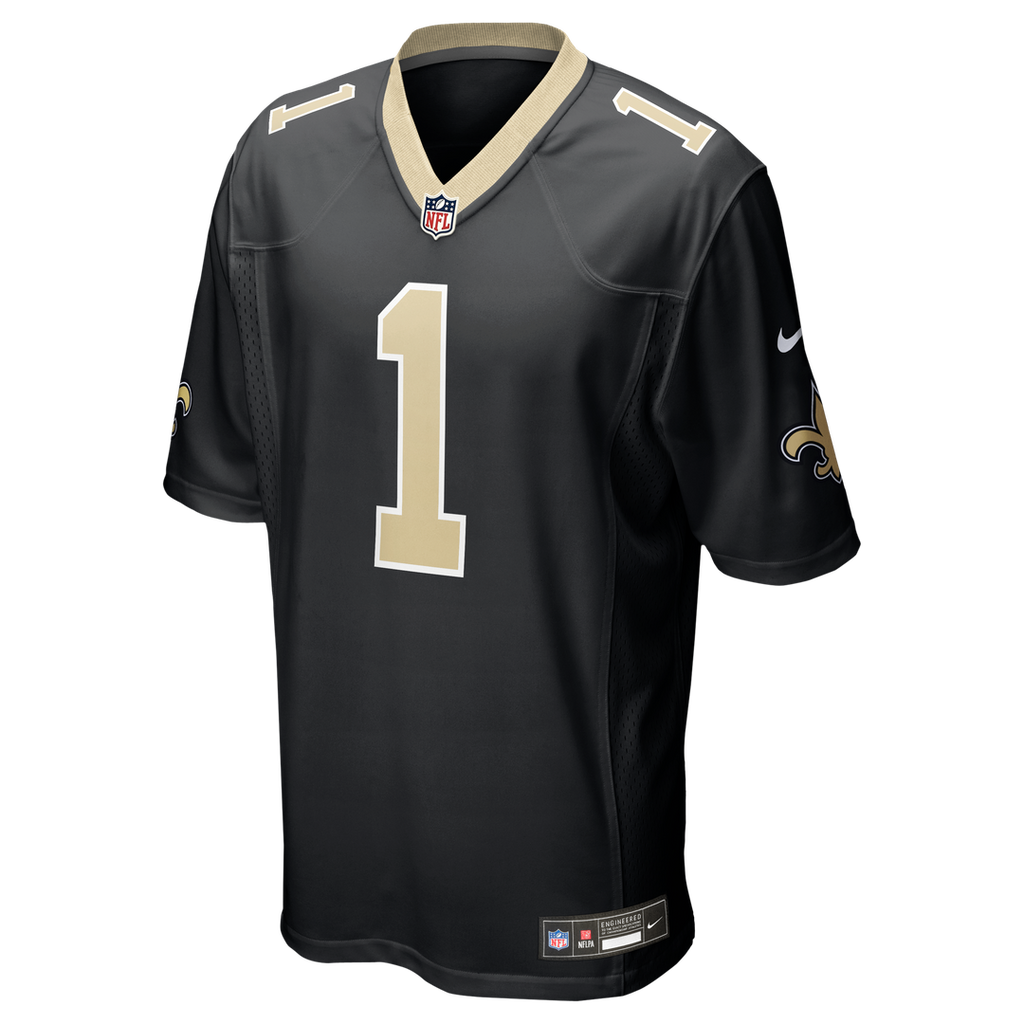 New Orleans Saints Number 1 Groom Black Game Jersey product image 2, provided for visual reference and product detail review