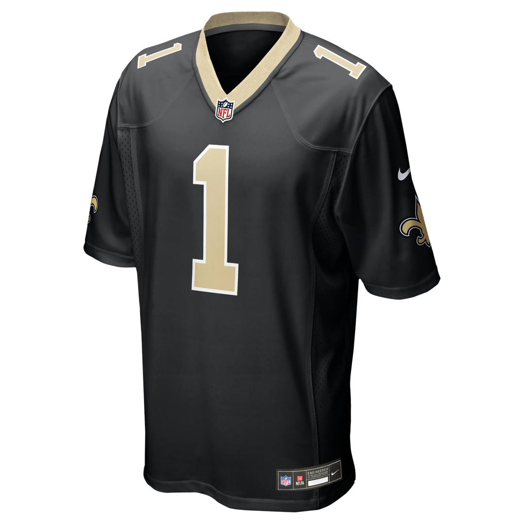 New Orleans Saints Number 1 Groom Black Game Jersey product image 2, provided for visual reference and product detail review