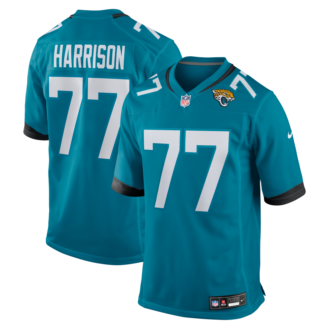 Jacksonville Jaguars Anton Harrison Teal Game Jersey product image 1, provided for visual reference and product detail review