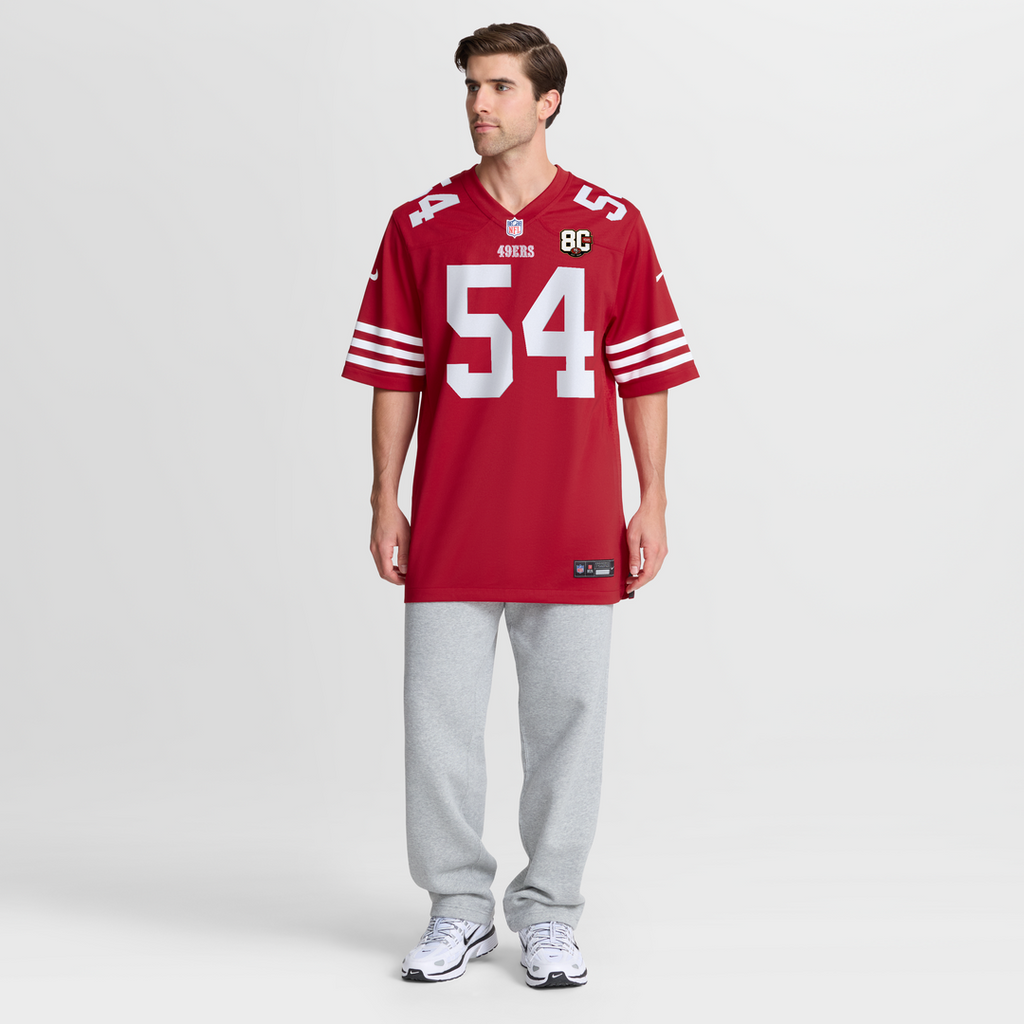 San Francisco 49ers Fred Warner Scarlet 80th Anniversary Game Jersey product image 12, provided for visual reference and