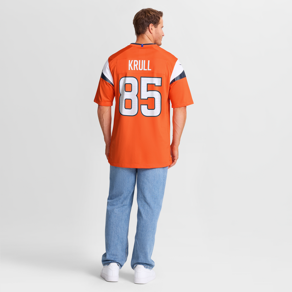 Denver Broncos Lucas Krull Orange Team Game Jersey product image 8, provided for visual reference and product detail review