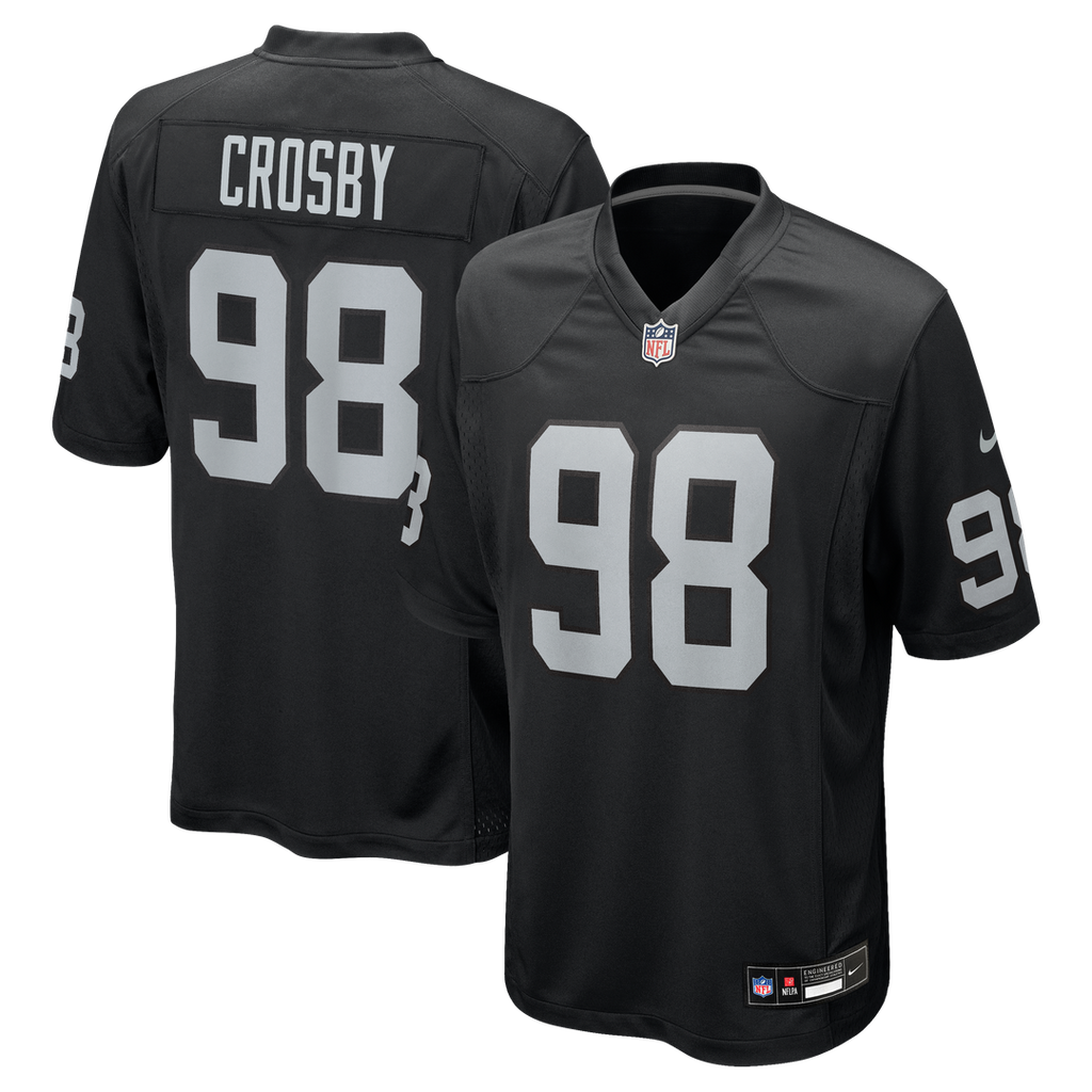Las Vegas Raiders Maxx Crosby Black Game Jersey product image 1, provided for visual reference and product detail review