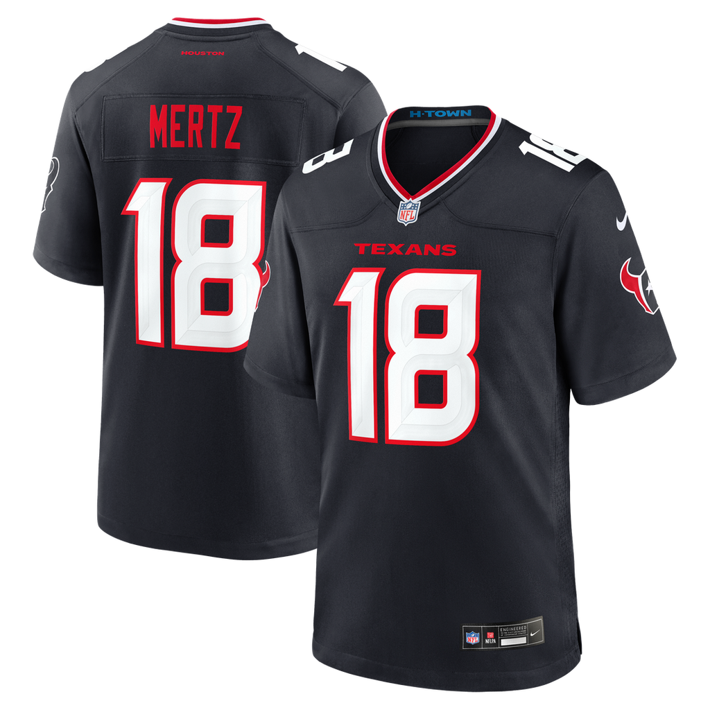 Houston Texans Graham Mertz Navy Team Game Jersey product image 1, provided for visual reference and product detail review