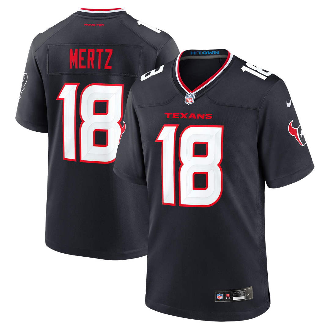Houston Texans Graham Mertz Navy Team Game Jersey product image 1, provided for visual reference and product detail review