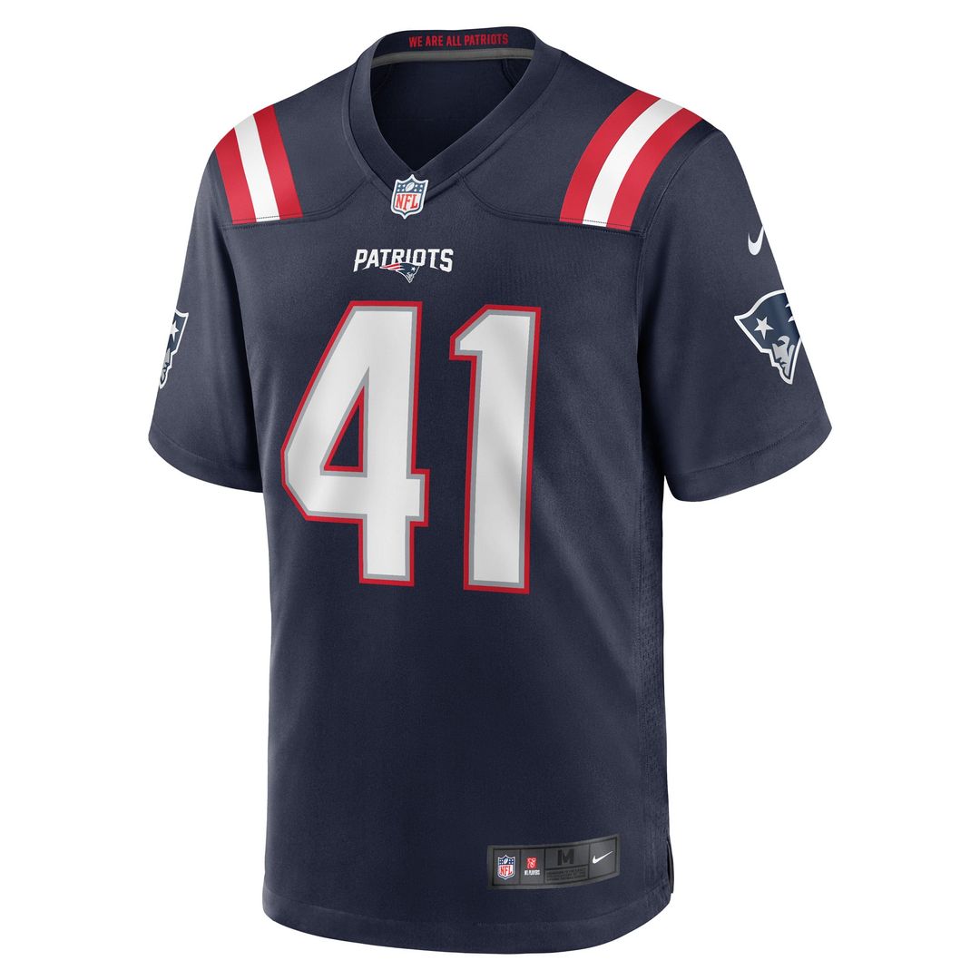 New England Patriots Brenden Schooler Navy Game Player Jersey product image 2, provided for visual reference and product