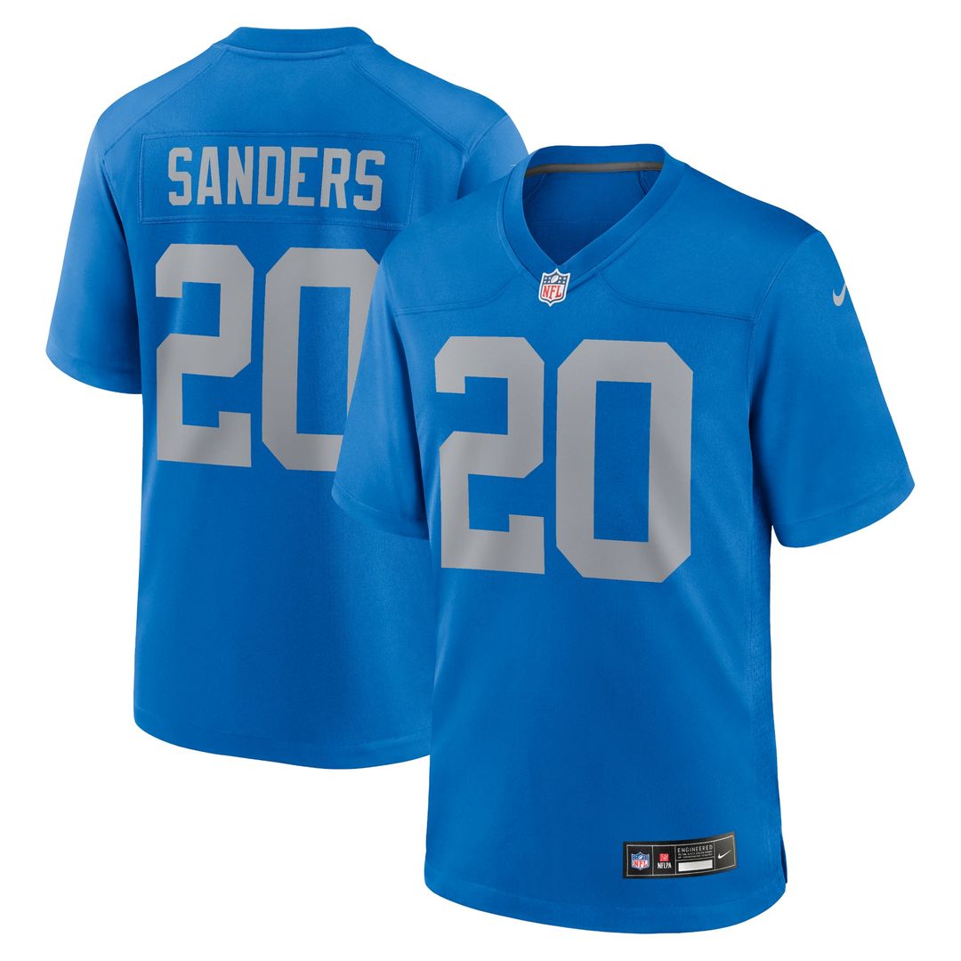 Detroit Lions Barry Sanders Blue Alternate Game Jersey product image 1, provided for visual reference and product detail