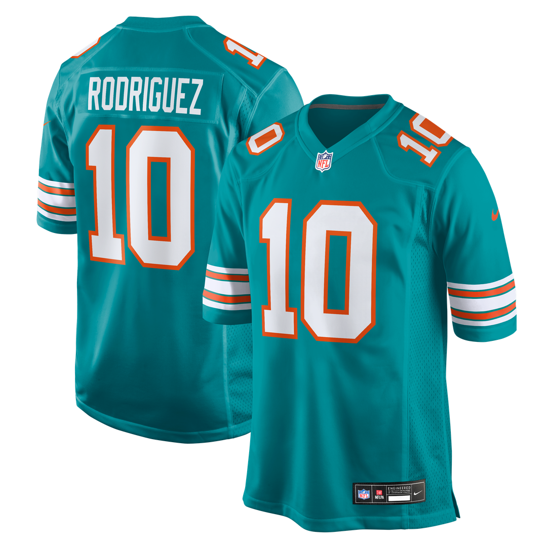Miami Dolphins Jacob Rodriguez Aqua Alternate Game Jersey product image 1, provided for visual reference and product detail