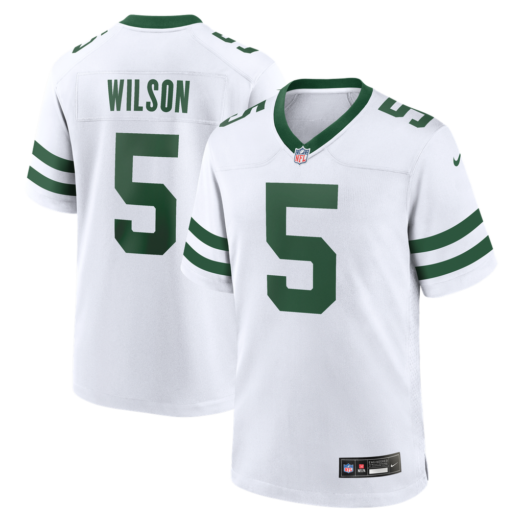 New York Jets Garrett Wilson Legacy White Game Jersey product image 1, provided for visual reference and product detail