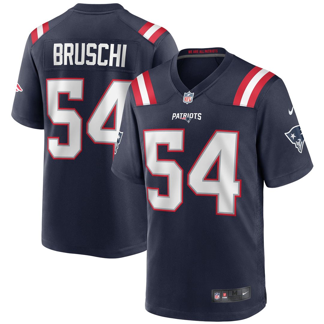 New England Patriots Tedy Bruschi Navy Game Retired Player Jersey product image 1, provided for visual reference and product