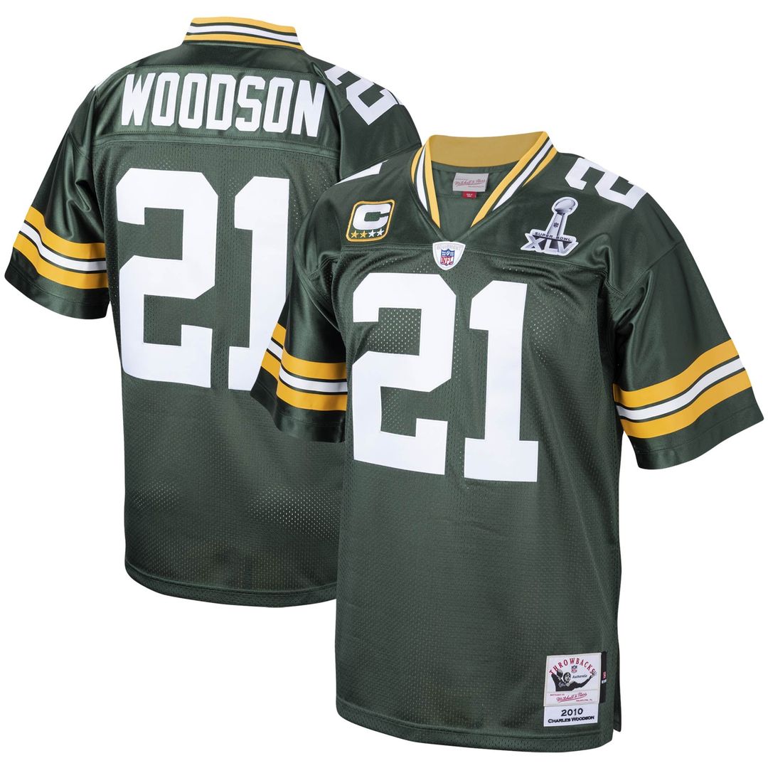 Green Bay Packers 2010 Charles Woodson Green Authentic Throwback Retired Player Jersey product image 1, provided for visual