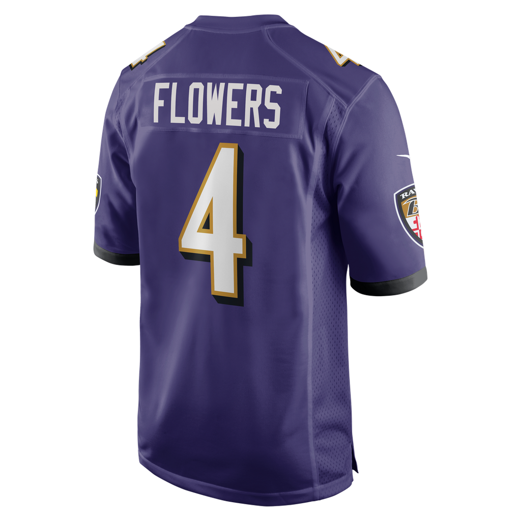 Baltimore Ravens Zay Flowers Purple Game Jersey product image 3, provided for visual reference and product detail review
