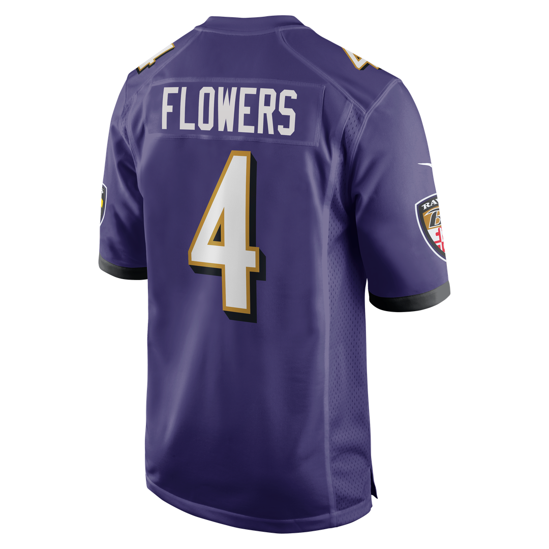 Baltimore Ravens Zay Flowers Purple Game Jersey product image 3, provided for visual reference and product detail review