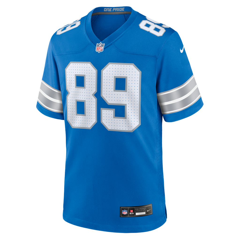 Detroit Lions Brock Wright Blue Team Game Jersey product image 2, provided for visual reference and product detail review