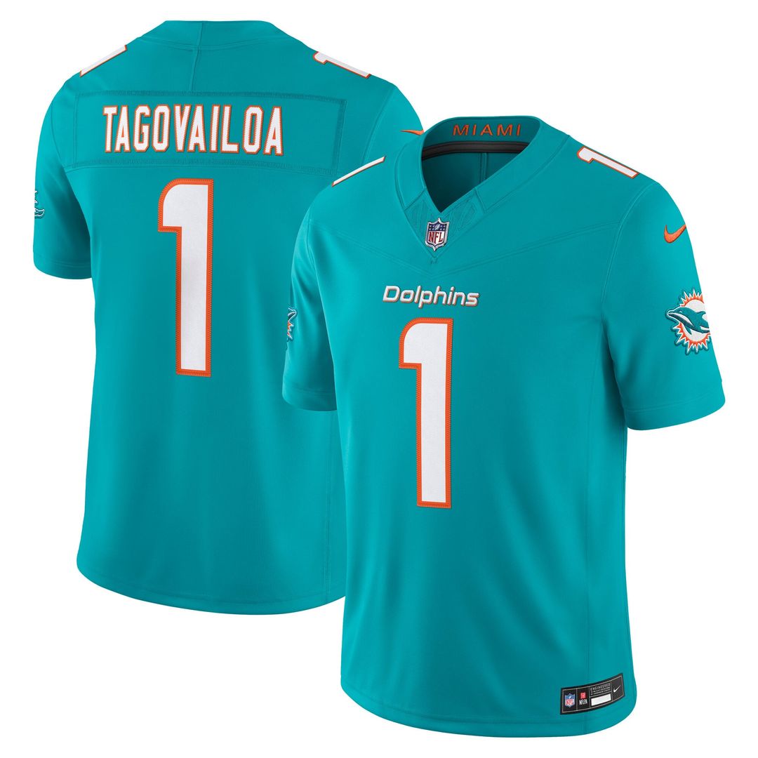 Miami Dolphins Tua Tagovailoa Aqua Team Vapor F.U.S.E. Stitched Limited Jersey product image 1, provided for visual