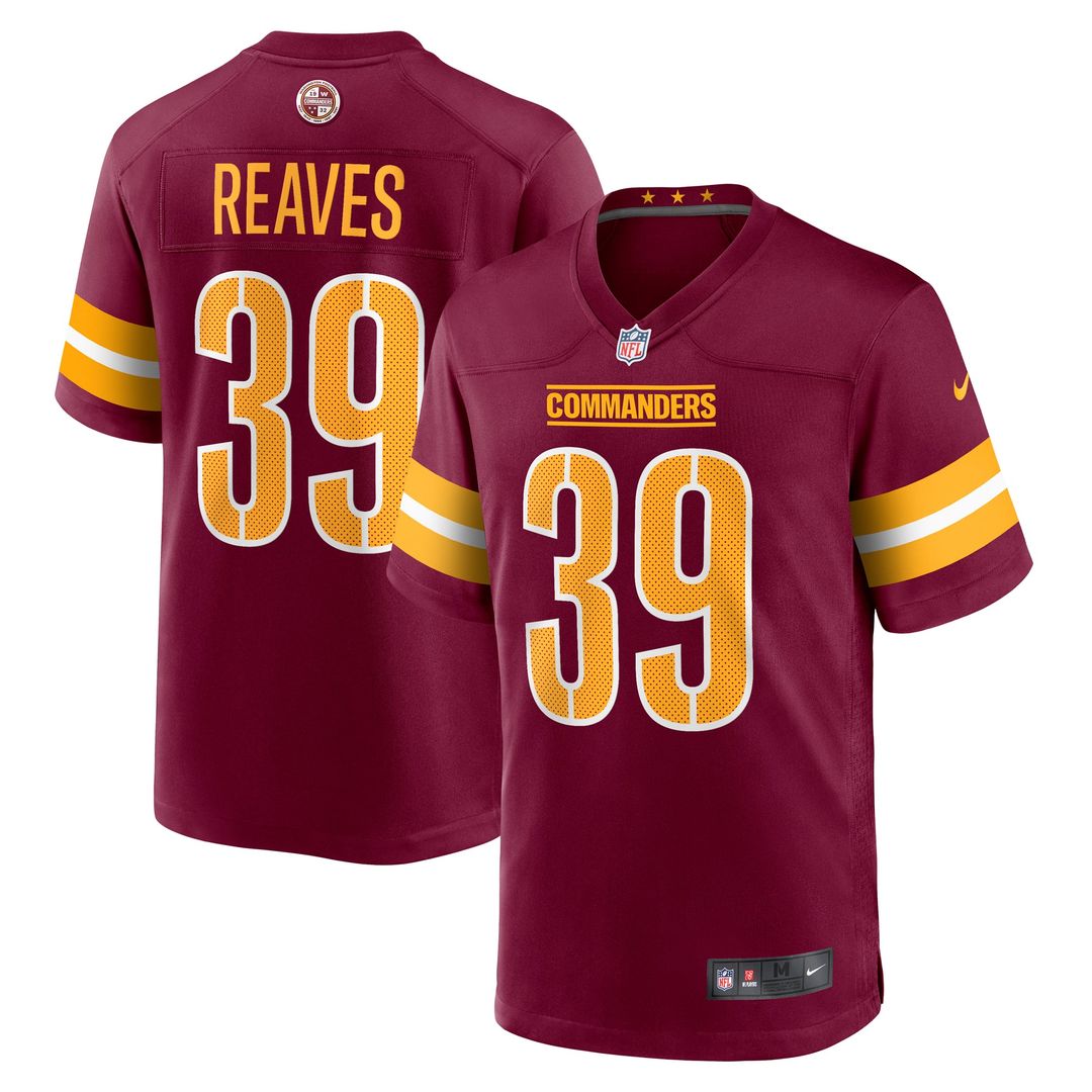 Washington Commanders Jeremy Reaves Burgundy Game Jersey product image 7, provided for visual reference and product detail