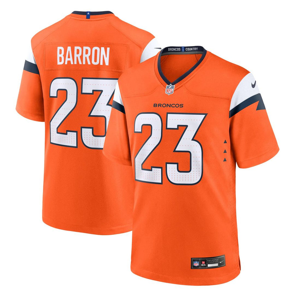 Denver Broncos Jahdae Barron Orange Team Game Jersey product image 1, provided for visual reference and product detail review