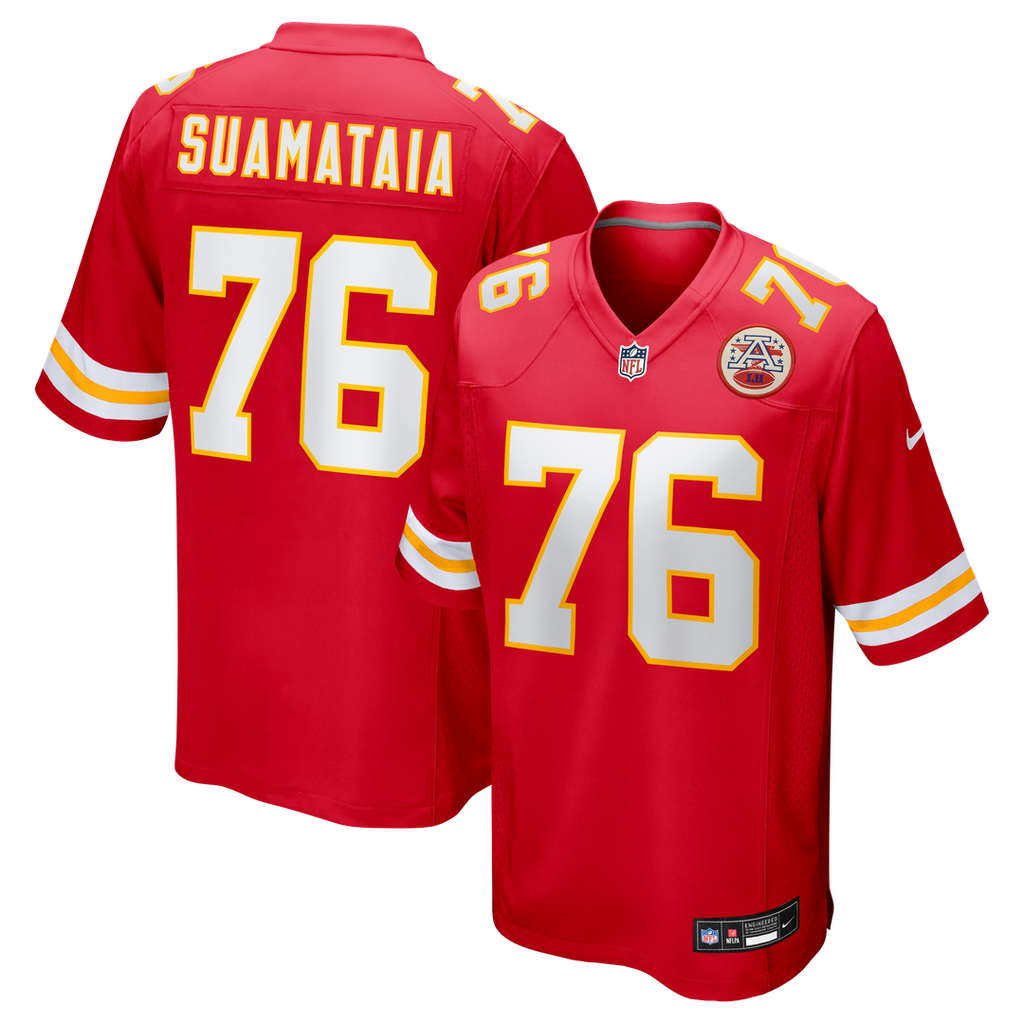 Kansas City Chiefs Kingsley Suamataia Red Game Jersey product image 1, provided for visual reference and product detail