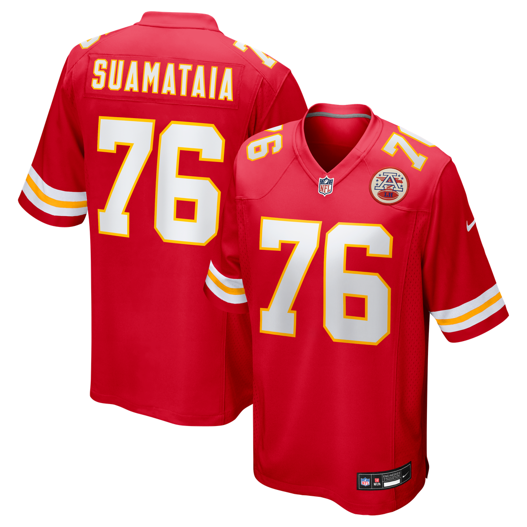 Kansas City Chiefs Kingsley Suamataia Red Game Jersey product image 1, provided for visual reference and product detail