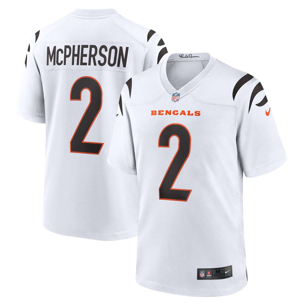 Cincinnati Bengals Evan McPherson White Game Player Jersey product image 1, provided for visual reference and product detail