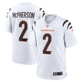 Cincinnati Bengals Evan McPherson White Game Player Jersey product image 1, provided for visual reference and product detail