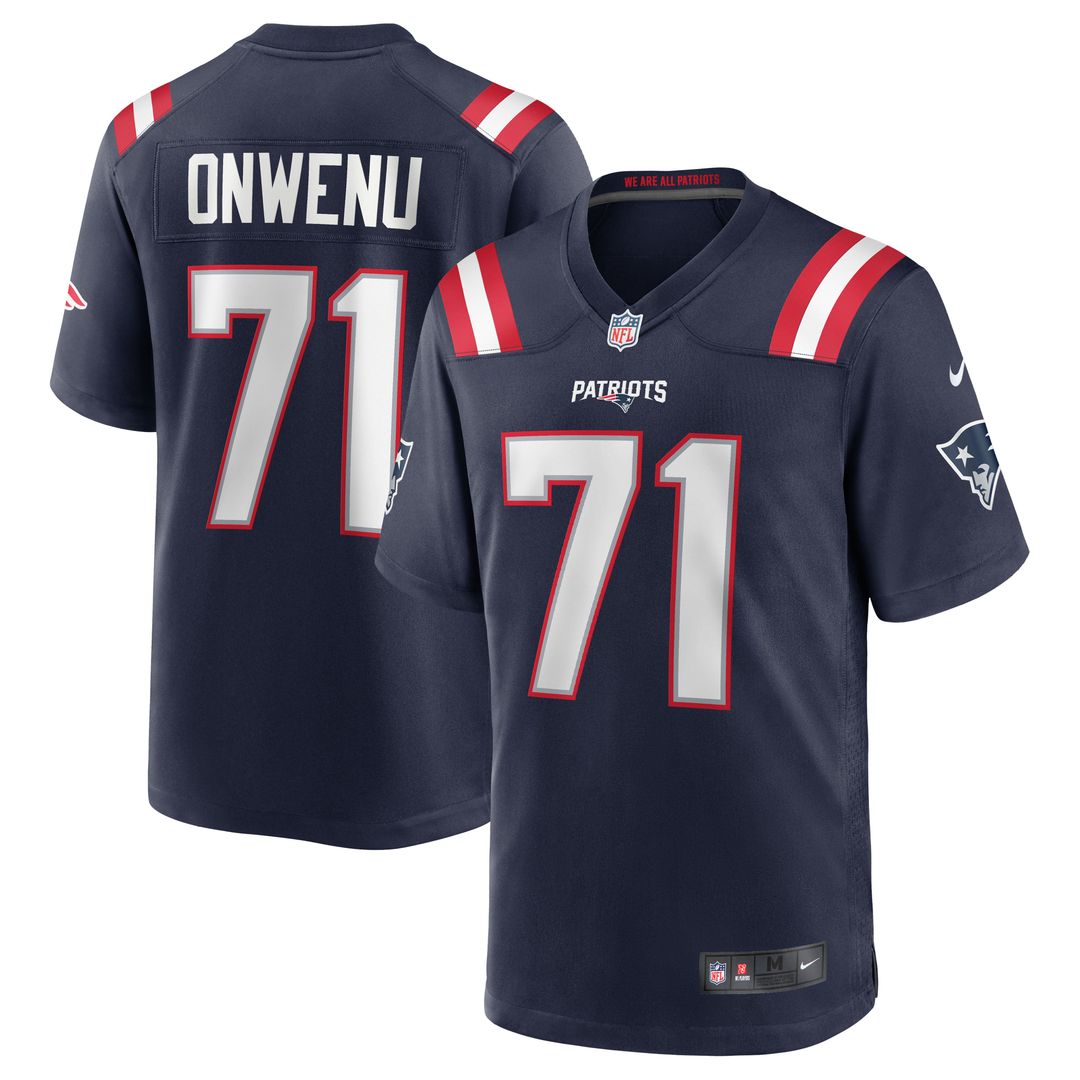 New England Patriots Mike Onwenu Navy Team Game Jersey product image 1, provided for visual reference and product detail