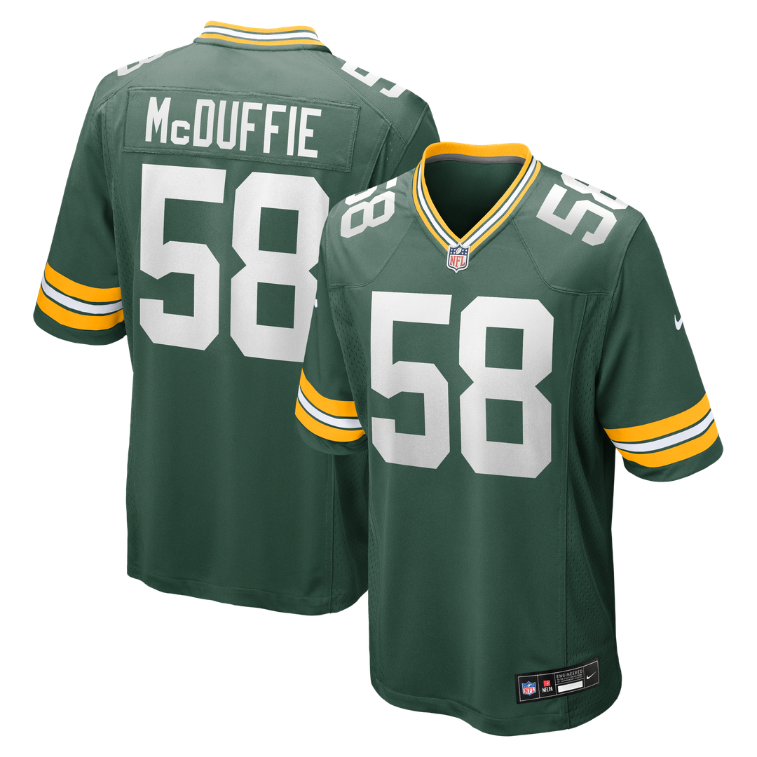 Green Bay Packers Isaiah McDuffie Green Game Jersey product image 1, provided for visual reference and product detail review