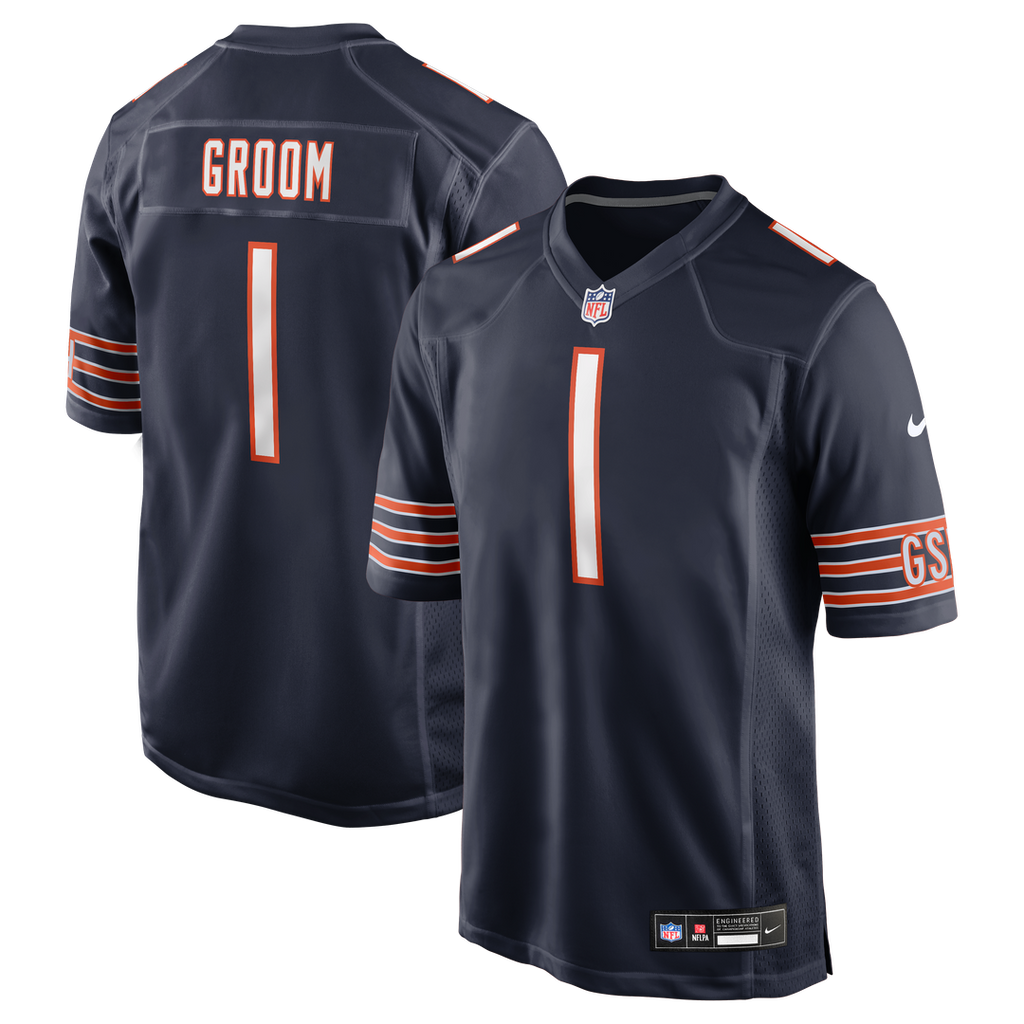 Chicago Bears Number 1 Groom Navy Game Jersey product image 1, provided for visual reference and product detail review
