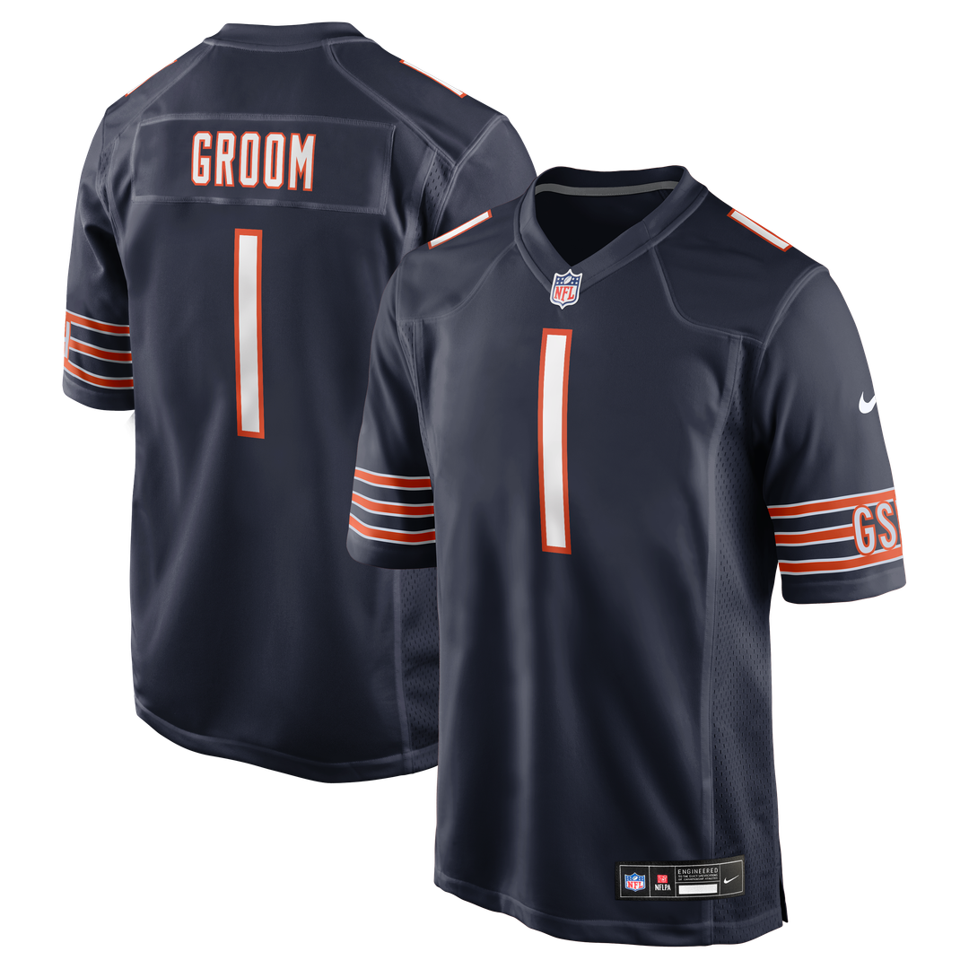 Chicago Bears Number 1 Groom Navy Game Jersey product image 1, provided for visual reference and product detail review