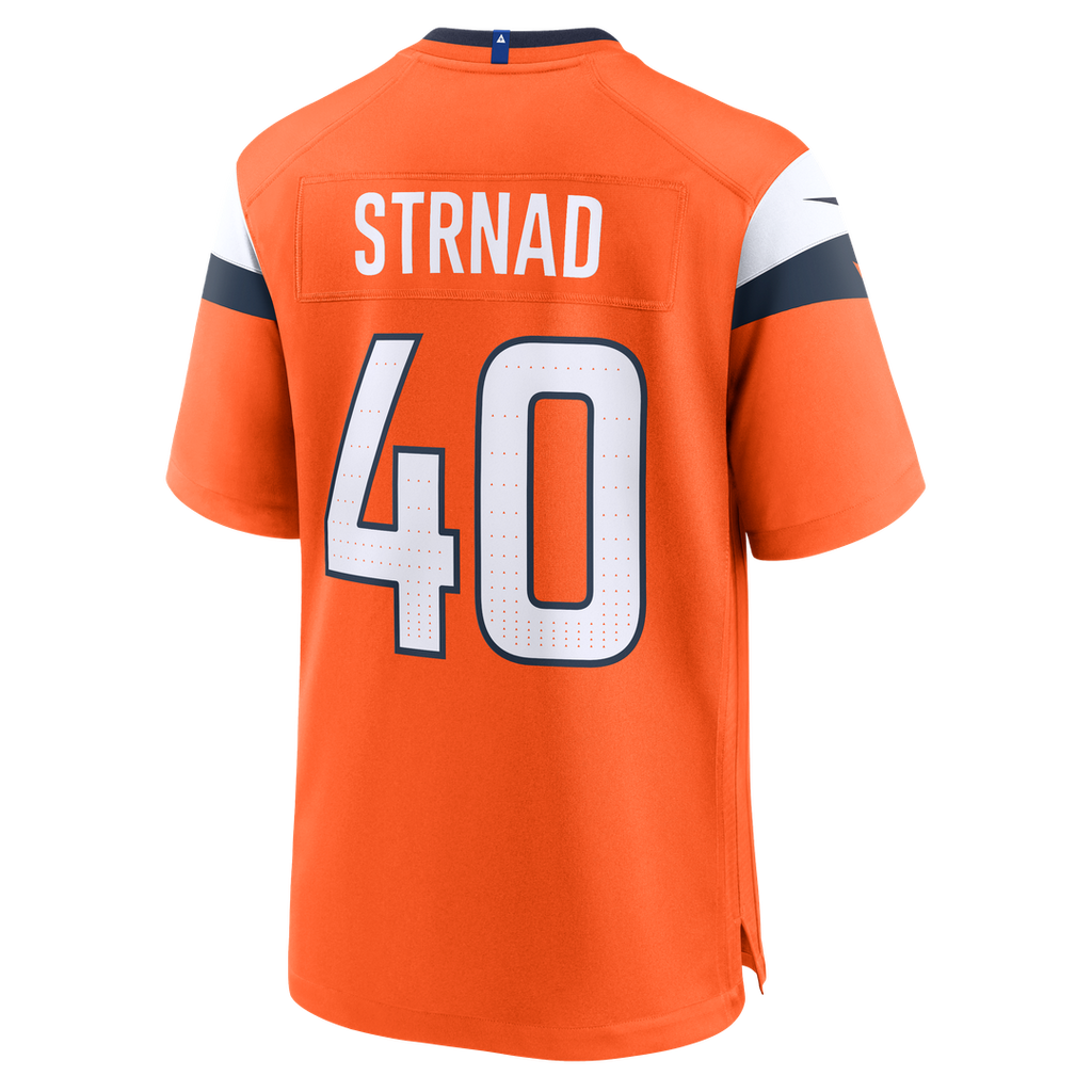 Denver Broncos Justin Strnad Orange Team Game Jersey product image 3, provided for visual reference and product detail review