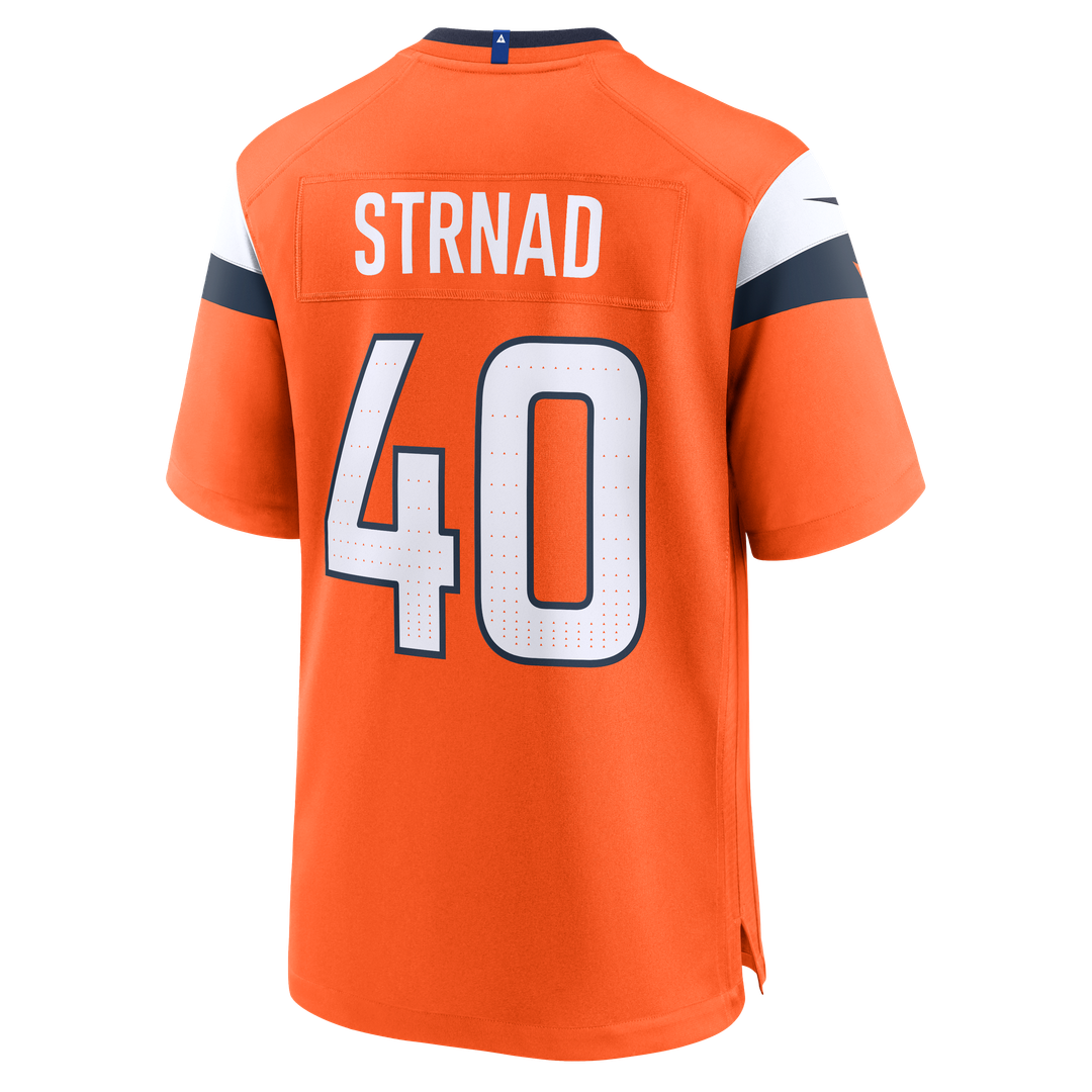 Denver Broncos Justin Strnad Orange Team Game Jersey product image 3, provided for visual reference and product detail review