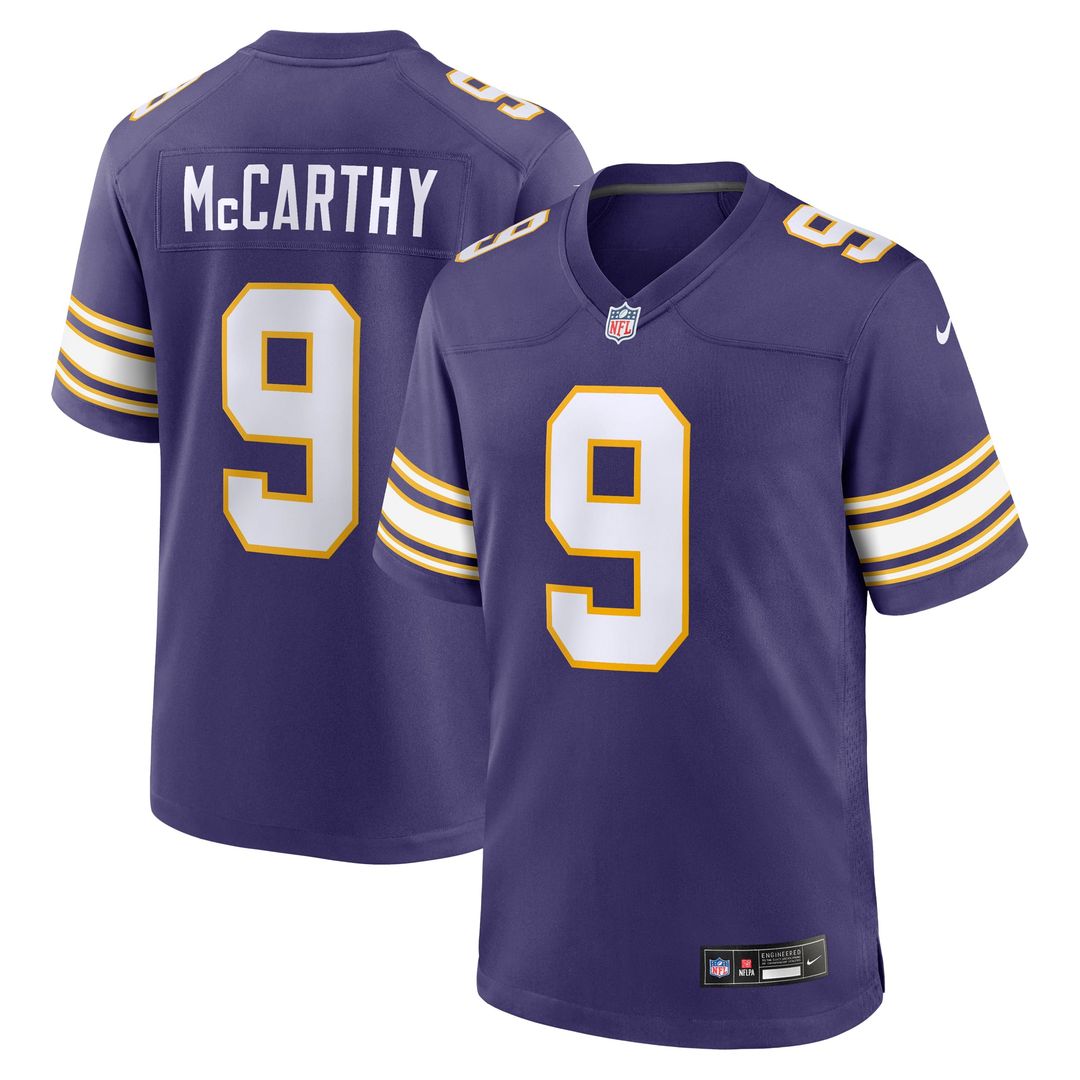 Minnesota Vikings J.J. McCarthy Purple 2nd Alternate Player Game Jersey product image 1, provided for visual reference and
