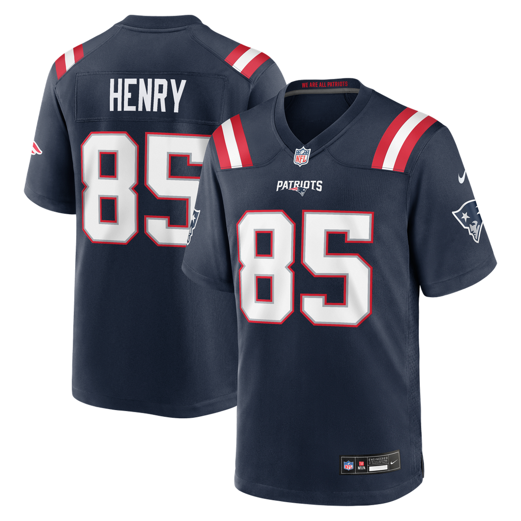 New England Patriots Hunter Henry Navy Team Game Jersey product image 1, provided for visual reference and product detail