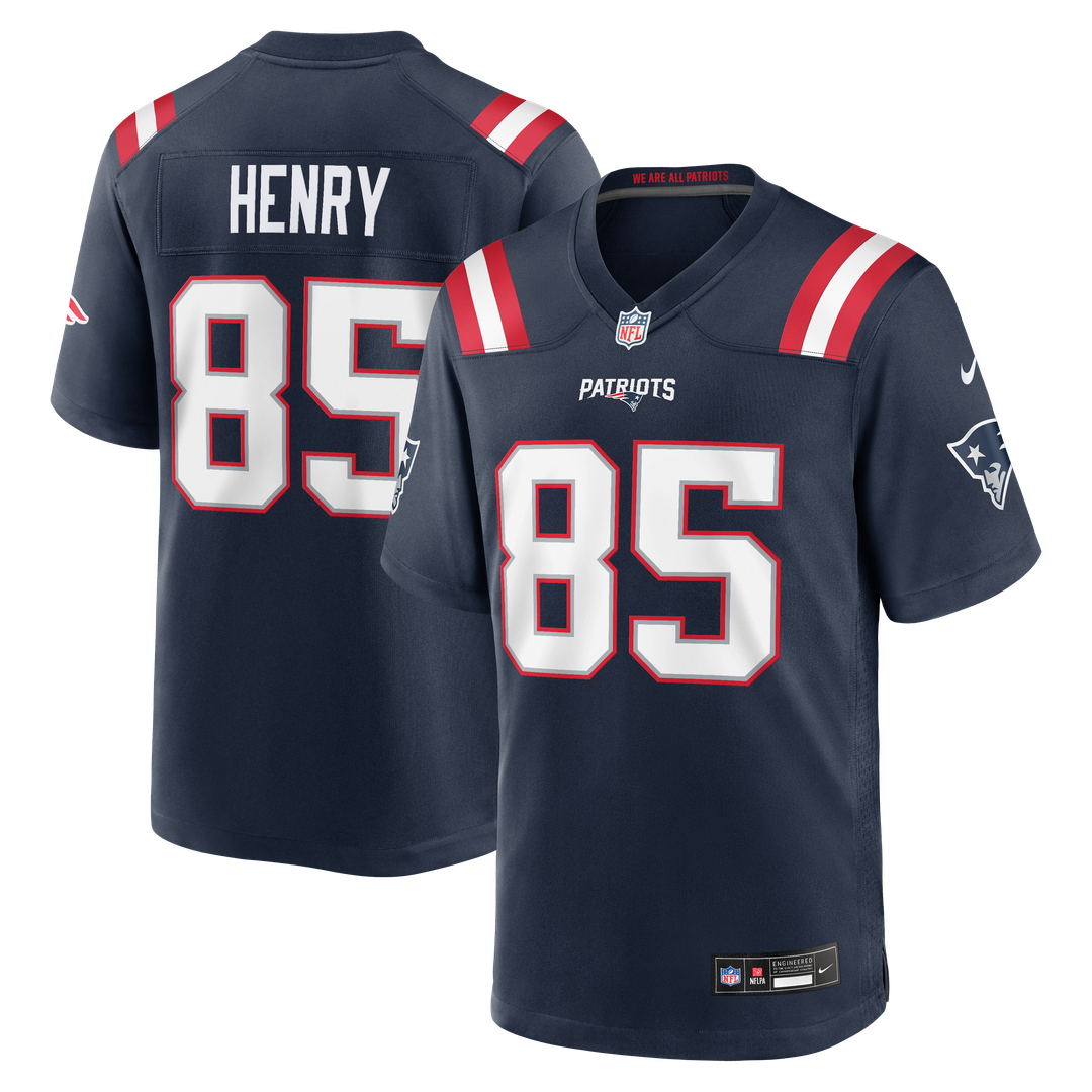 New England Patriots Hunter Henry Navy Team Game Jersey product image 1, provided for visual reference and product detail