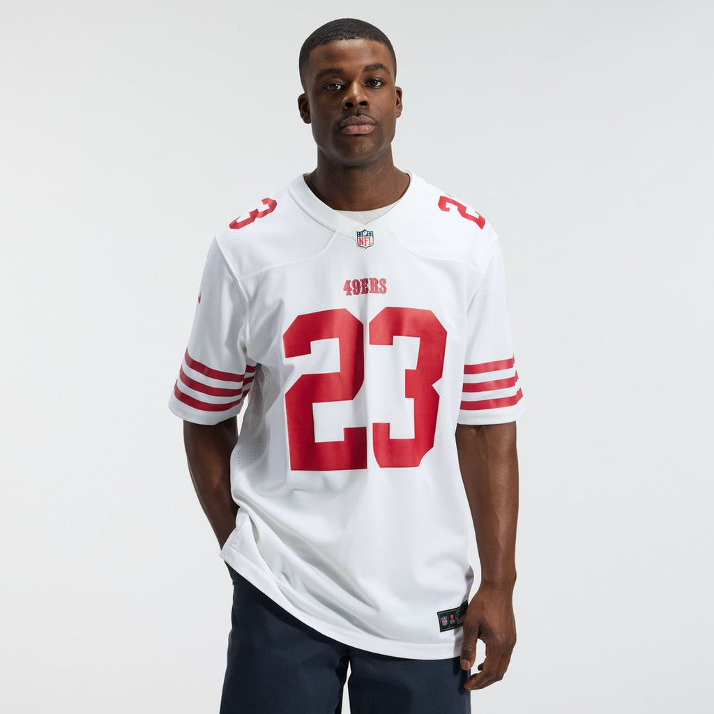 San Francisco 49ers Christian McCaffrey White Game Player Jersey product image 14, provided for visual reference and product